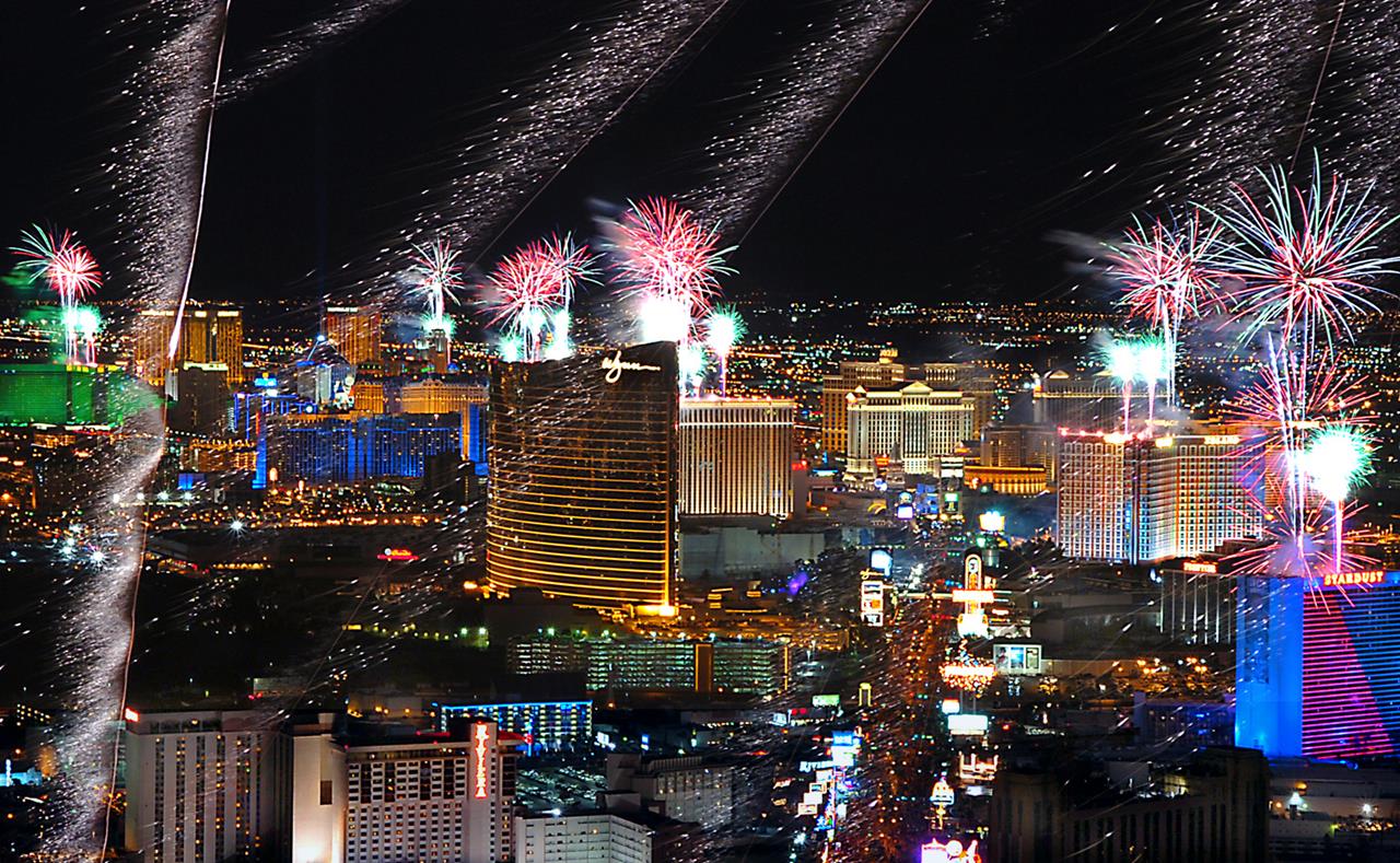 Fireworks fill the Las Vegas sky New Years 2006.